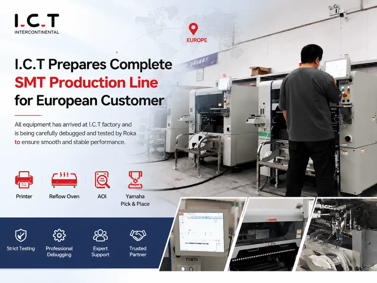 ICT priprema kompletnu SMT proizvodnu liniju za europskog kupca.webp